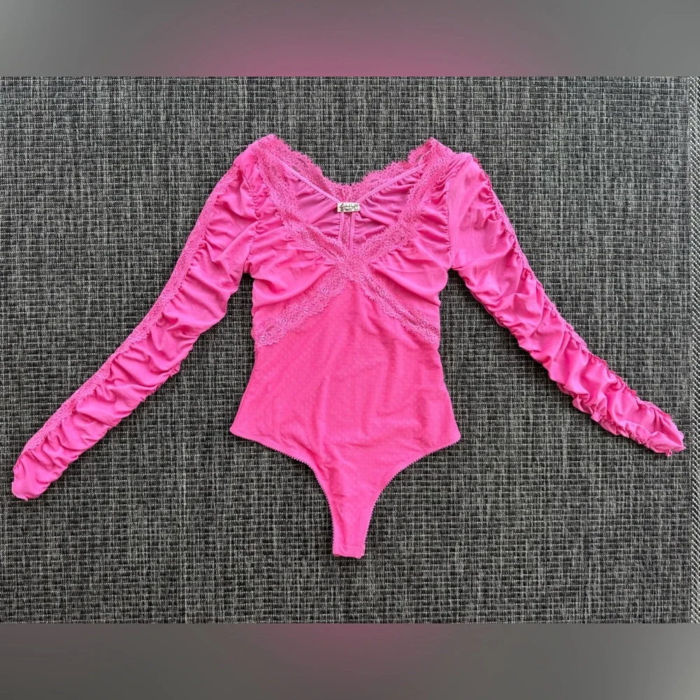 NWOT Free People Intimately Forever Young Bodysuit-Pink Wink